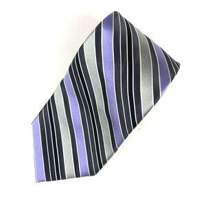 Jones New York 100% Silk Tie Purple Lavender Gray Black Diagonal Stripe Necktie